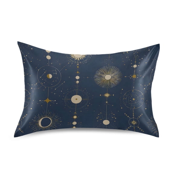 Golden Celestial Map Pillowcase Standard Size Luxury Silky Soft Wrinkle Resistant Envelope Closure 20x26in