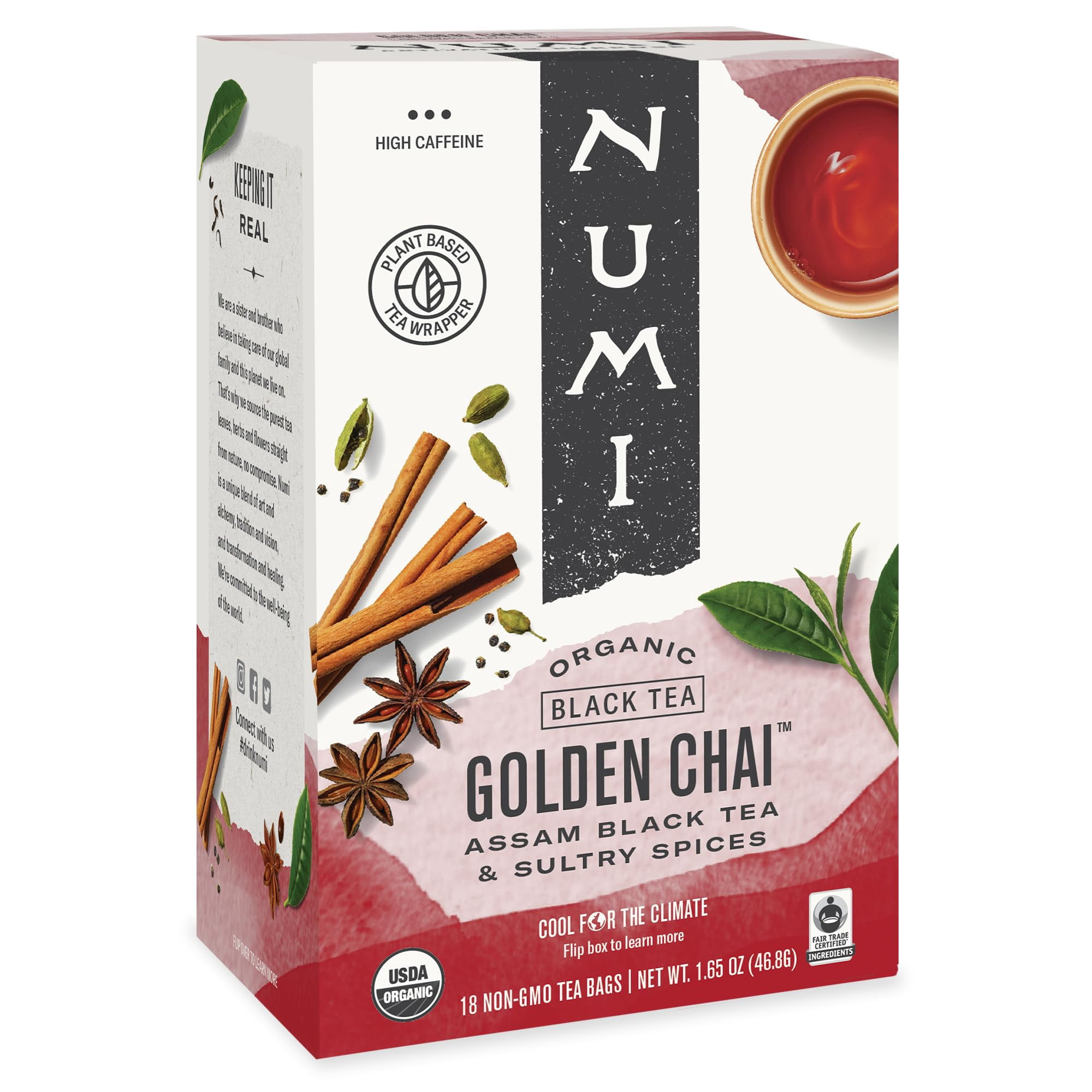 Golden Chai Tea 18 Bags Assam Black Cardamom Ginger Numi Organic ...