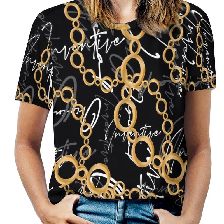 Golden Chain Links Pattern Women's Short Sleeve Tops Casual