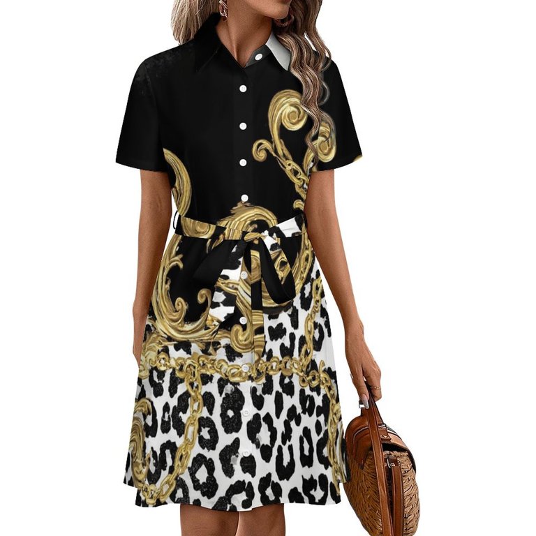 chinese dress ladies Petite Leopard Print Button Through Shirt Dress – Ro&Zo main image 1