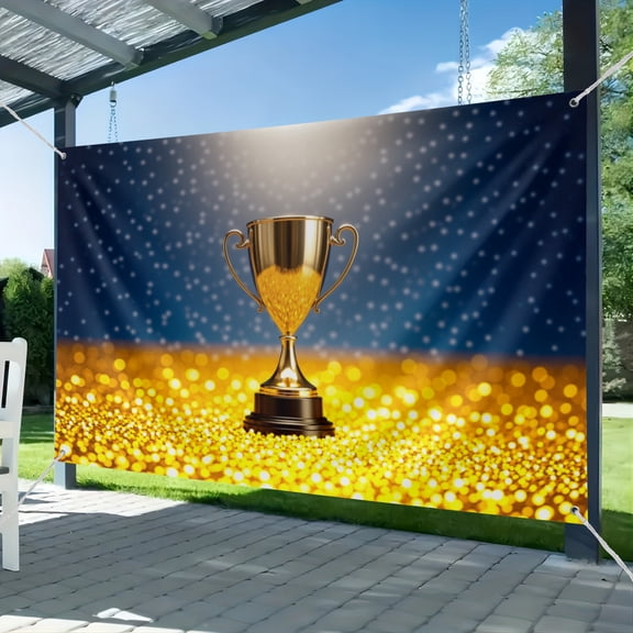 Golden Champion Trophy Backdrop Winner Cup Shiny Gold Glitter Photography Background Film Awards Sports Competition Champion Ceremony Birthday Party Decoration Photo Booth Props