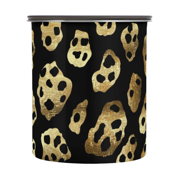Golden Cheetah Leopard Print Airtight Coffee Bean Canister 30oz Food Storage Containers with Lids For Gournd, Tea, Sugar, Flour, Rice, Cereal, Candy Cookie Jar