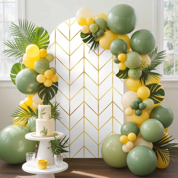 Golden Chevron Arch Backdrop Cover, 6.6FT, Lines Abstract Geometric Minimalist Spandex Arch Covers Double-Sided Backdrop for Wedding Birthday Party Photo Background Decoration