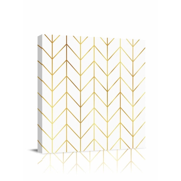Golden Chevron Canvas Wall Art, Lines Abstract Geometric Minimalist Framed Wall Decor Modern Artwork Prints Painting for Living Room, Bedroom, Kitchen & Cafe Decor 20x20 Inch