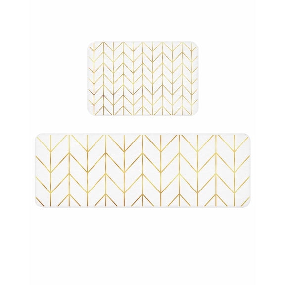 Golden Chevron Kitchen Mats for Floor 2 Piece, Lines Abstract Geometric Minimalist Absorbent Non-Slip Kitchen Rugs Comfort Standing Mat for Laundry, Hallways 23.6"x35.4"+23.6"x70.9"