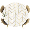thumbnail image 1 of Golden Chevron Round Fitted Table Cover Lines Abstract Geometric Minimalist Waterproof Table Cloth with Elastic Edge Wipeable Tablecloth for Picnic Camping Party Fits 55"-60" Diameter, 1 of 8