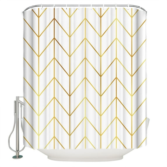 Golden Chevron Shower Curtain, 72" x 72", Lines Abstract Geometric Minimalist Waterproof Bathroom Curtain Washable Shower Curtain Set with 12 Hooks