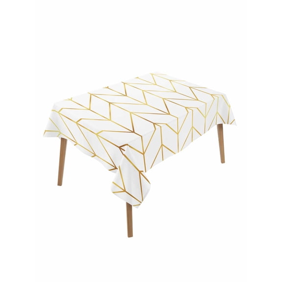 Golden Chevron Table Cloth 60x102 Inch Rectangle, Lines Abstract Geometric Minimalist Waterproof Tablecloth Washable Table Cover for Party Picnic Dinner Decor