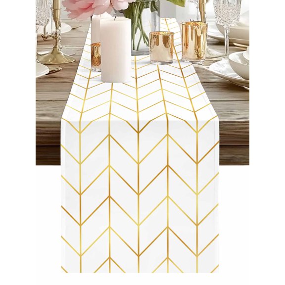 Golden Chevron Table Runner 13x36 Inch Lines Abstract Geometric Minimalist Table Runners Dresser Scarves Holiday Kitchen Dining Table Decoration for Home Party Indoor