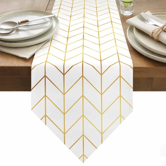 Golden Chevron Table Runner 48 Inches Long Lines Abstract Geometric Minimalist Table Runners for Dining Room Tabletop Dresser Scarf Home Party Banquet Wedding Holiday Decoration