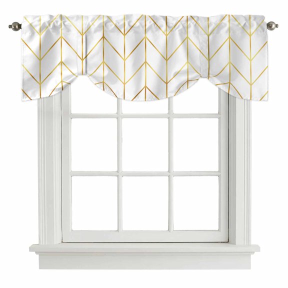 Golden Chevron Tie Up Valance for Windows Lines Abstract Geometric Minimalist Adjustable Curtain Valance Rod Pocket Balloon Shade Window Treatment for Kitchen Living Room Bedroom 42x12inch