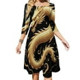 thumbnail image 1 of Golden Chinese Dragon Illustration Women's 3/4 Sleeve Dresses Elegant A-Line Midi Dress Flare Summer Casual Sundress, 1 of 1