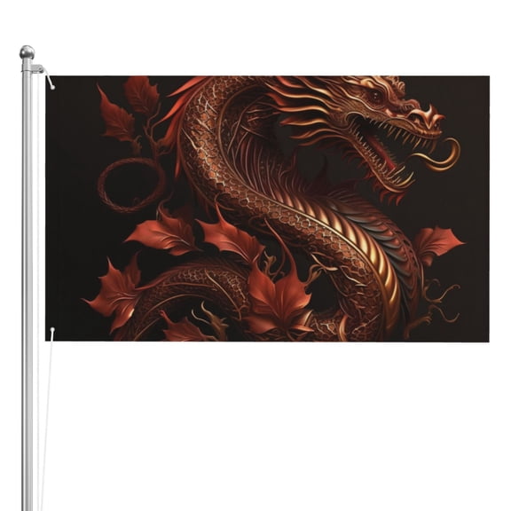 Golden Chinese Dragon Red Art Double Sided Flag 3x5FT Reversible Garden Flag Outdoor Decor for House, Porch, Lawn, Yard, Indoor Wall, Party Decoration