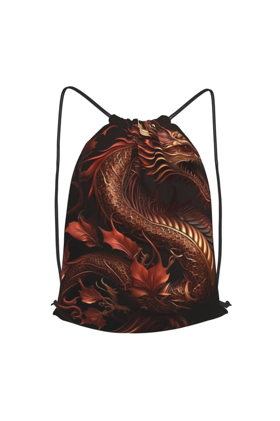Golden Chinese Dragon Red Art Drawstring Backpack Gym String Bag Sports Sackpack Cinch Sack, Small