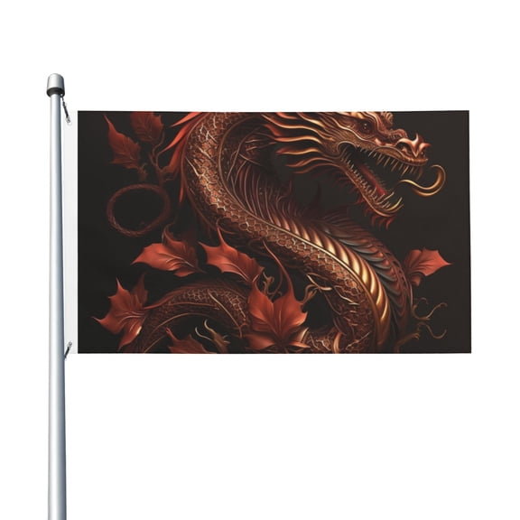 Golden Chinese Dragon Red Art Flag 3X5 Ft Garden Yard House Flags Banner Sign Outdoor Indoor Party Home Garden Decoration