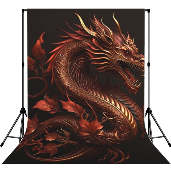 Golden Chinese Dragon Red Art Photography Backdrop 5x7Ft Background for Photo Studio Video Recording Birthday Party Wedding Home Decor