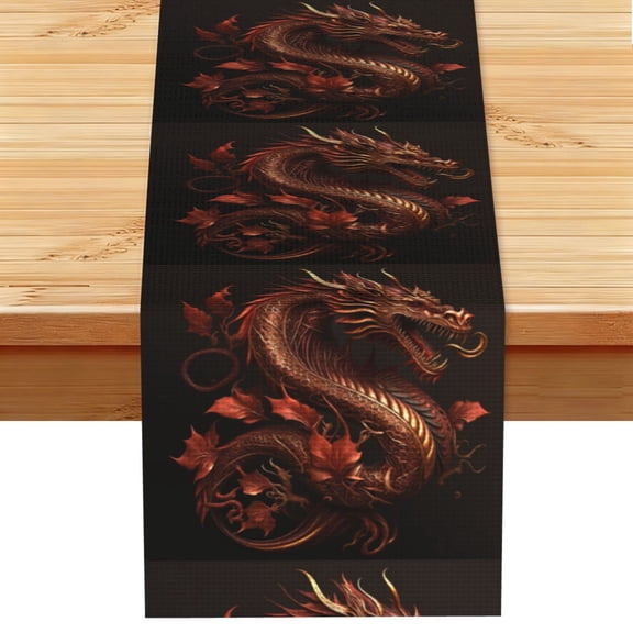 Golden Chinese Dragon Red Art Table Runner 13x72 Inch for Dining Table Kitchen Wedding Party Decor Fireplace Mantle