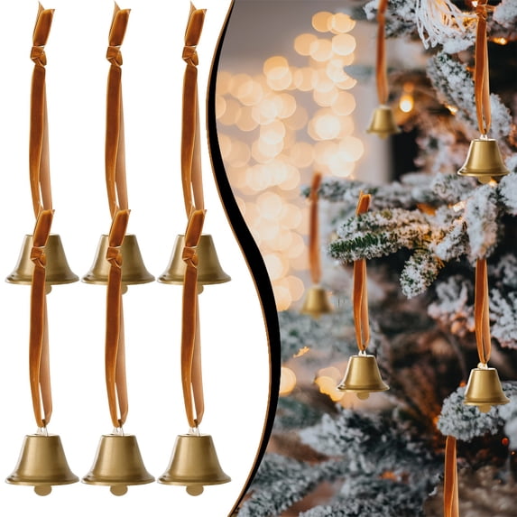 Xmas Rippon Golden Christmas Bell Ornaments 6 Pack Star Cutout Metal Bells with ...