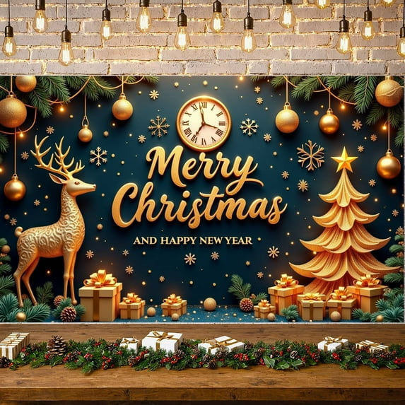 Golden Christmas Decorations Merry Christmas Holiday Banner for Holiday Decoration Party Celebration Indoor Use