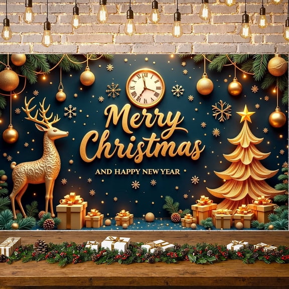 Golden Christmas Decorations Merry Christmas Holiday Banner for Holiday Decoration Party Celebration Indoor Use