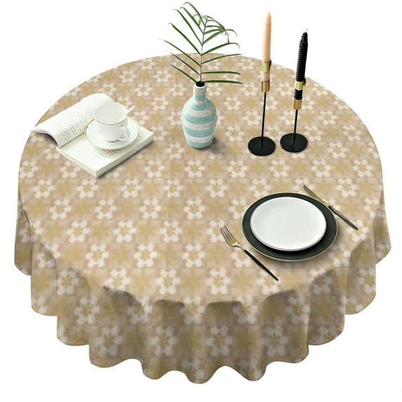 Golden Christmas Pattern Round Tablecloth 60"x60",Wrinkle Wipeable Table Cloth for Kitchen Dining Room Picnic Patio Party