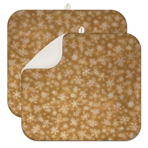 Golden Christmas Snowflake Pattern Dish Drying Mat for Kitchen 1 Pack, Ultra Absorbent Microfiber Dishes Drainer Mats,16x18in(41x46cm)