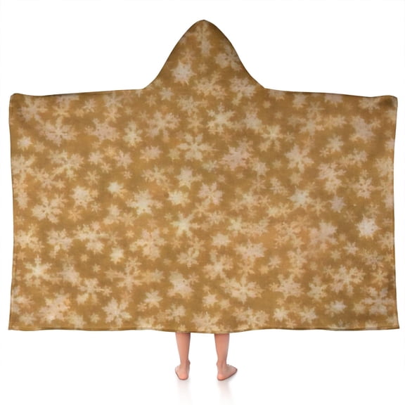 Golden Christmas Snowflake Pattern Hooded Bath Towel，50"x30" for Ages 3 To 12 Kids, Quick Dry Lightweight Soft Microfiber Hood Beach Towel Cover Up for Kids
