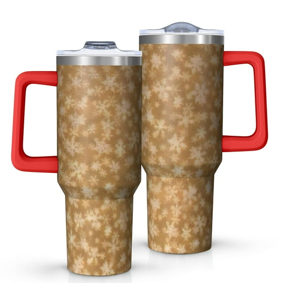 Golden Christmas Snowflake Pattern Tumbler with Handle and Lid,40oz Double Wall Vacuum Insulated Tumbler,Cups Gift for Women and Men