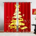 thumbnail image 1 of Golden Christmas Tree Blackout Window Curtain, Retro Red Background Privacy Drapes,Grommet Drapes For Living Room Playroom Dorm Door 38"W x 54"L (Pack of 2), 1 of 6