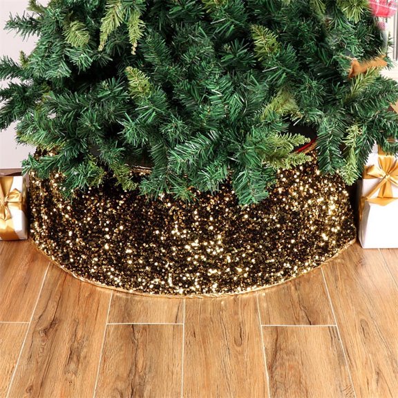 Golden Christmas Tree Collar 30.1 Inch Sequin Christmas Tree Skirt Tree Ring Glitter for Fall Holiday Party Thick Velvet Tree Stand Base Rustic Xmas Tree Cover Skirt Christmas Ceremony Decor