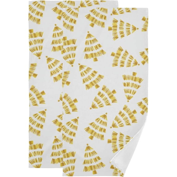 Golden Christmas Tree Hand Towels, Cute Tree Pattern Kitchen Towel Ultra Soft and Absorbent,Decorative Fingertip Face Towel for Bathroom Hotel, 2 PCS, 28.3"x 14.4"