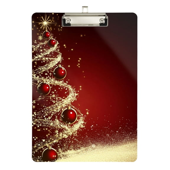 Golden Christmas Tree Red Light Ball Acrylic Clipboard Drawing Board with Hook Writing Pad File Storage A4 Size Silver 12.5" x 9"