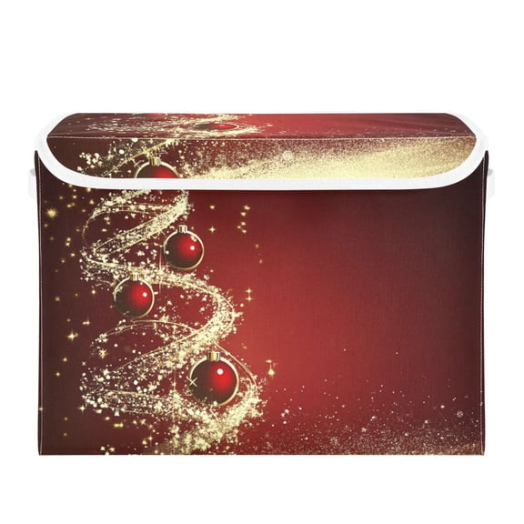Golden Christmas Tree Red Light Ball Foldable Storage Bin with Lid and Handle Collapsible Storage Box 16.5 x 12.6 x 11.8 inches