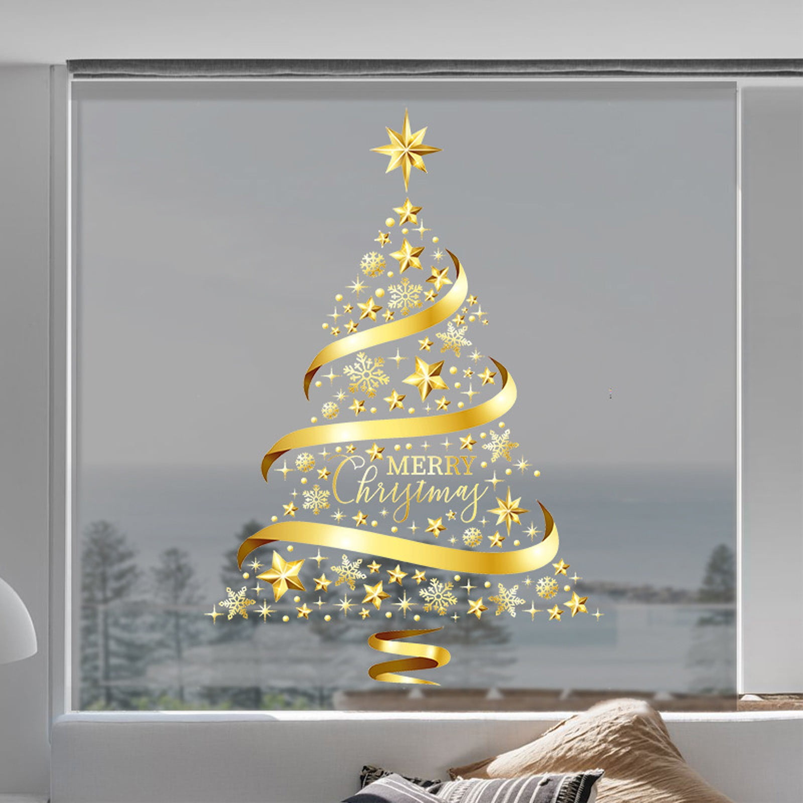 Golden Christmas Tree Window Clings Stickers 24x36 Inch 1 Pack Large ...