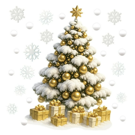 Golden Christmas Tree Window Clings Stickers, Christmas Window Stickers Wall Decals PVC Static Wall Window Door Mural Showcase Decal Christmas Decorations
