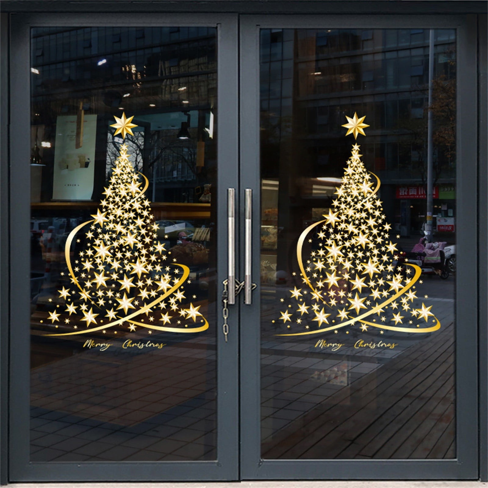 Golden Christmas Tree Window Clings Stickers For Glass Diy Static Wall ...