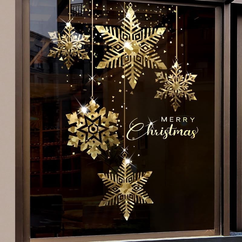 Golden Christmas Tree Window Clings Stickers for Glass, Large DIY Static Wall Window Door Mural Showcase Decal Sticker