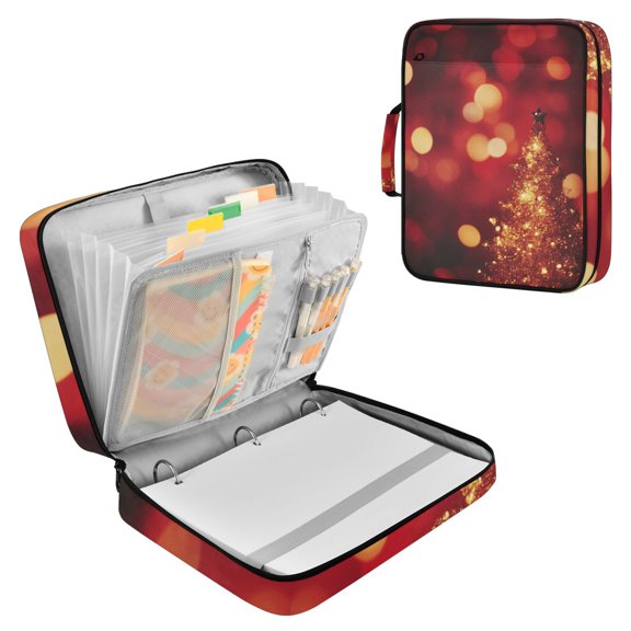 Golden Christmas Tree with Light Accordion File Organizer Expanding File Folder 3-Ring Binder Bag 500 Sheets A4 Size