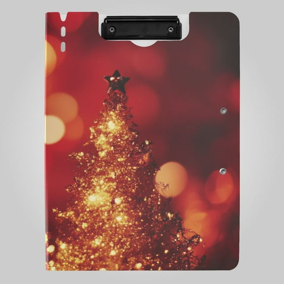Golden Christmas Tree with Light Foldable Binder Folder Clipboard with Pen Slot Double Clips A4 Size File Storage