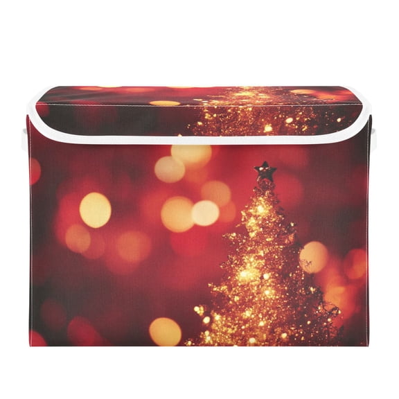 Golden Christmas Tree with Light Foldable Storage Bin with Lid and Handle Collapsible Storage Box 16.5 x 12.6 x 11.8 inches