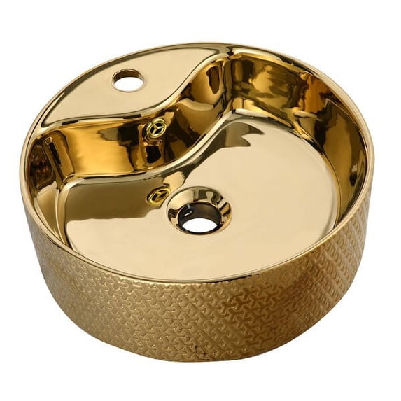Golden Circular Vessel Sink | Countertop Washbasin | Thea Vitreous China Bathroom Basin