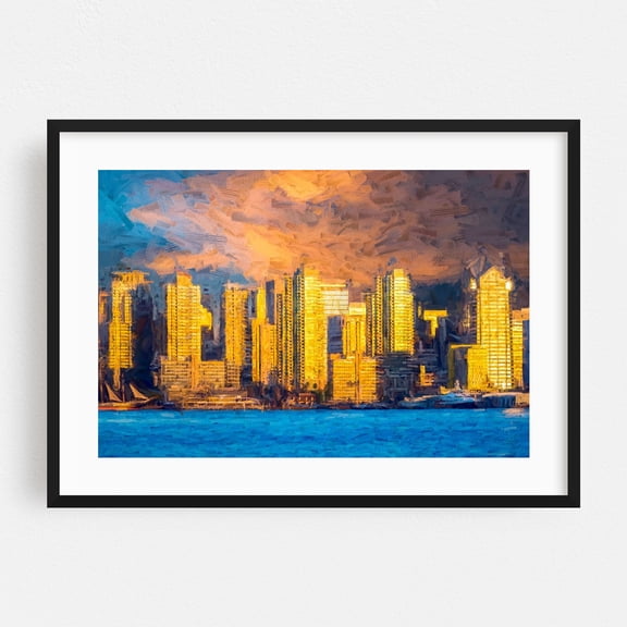 Golden City Glow - San Diego California Photography Black Framed Wall Art Print 12 x 18 inches