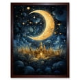 thumbnail image 1 of Golden City in the Clouds Surreal Artwork Blue Gold Crescent Moon Starry Night Fairytale Art Print Framed Poster Wall Decor 12x16 inch, 1 of 5