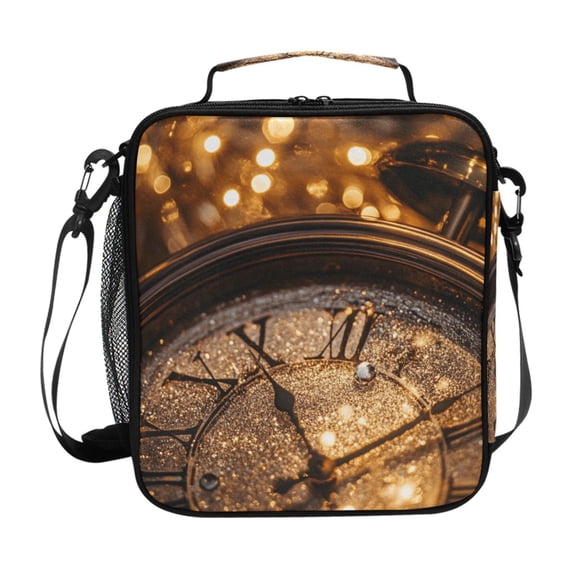 Golden Clock Insulated Lunch Bag Reusable Lunch Box Lunch Container with Straps