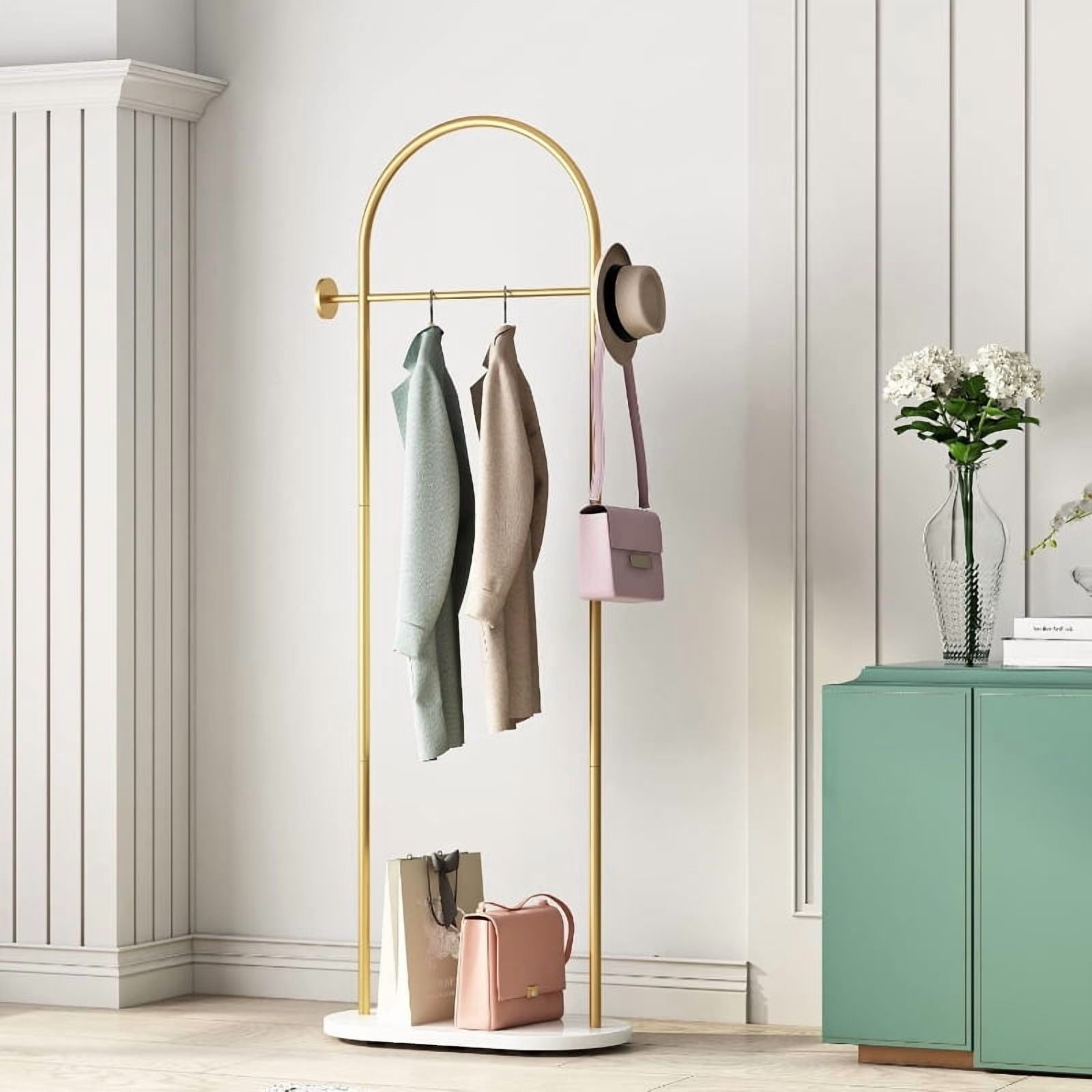 Golden Clothes Rack with Marble Base | Freestanding, Metal ...