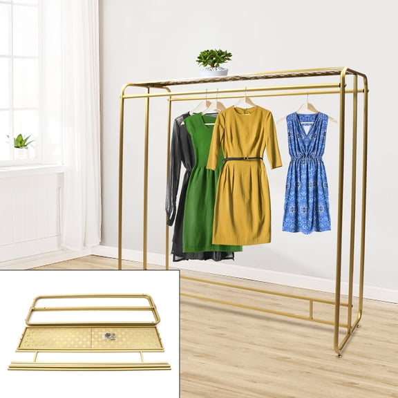 Golden Clothes Retail Metal Garment Rack Double Rod Hanging Clothing Rack