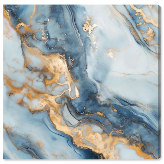Golden Cloud Marble Canvas Blue Abstract Art by Art Remedy, Gallery Wrapped, 40 x 40