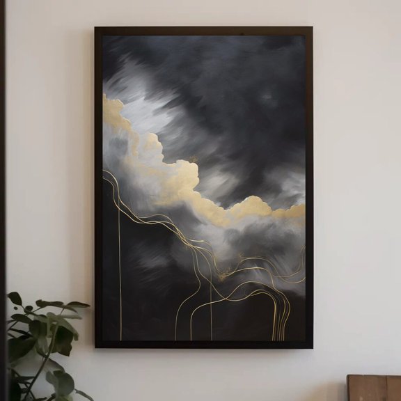 Golden Clouds Raining Gold Wall Art Print, Abstract Living Room Decor