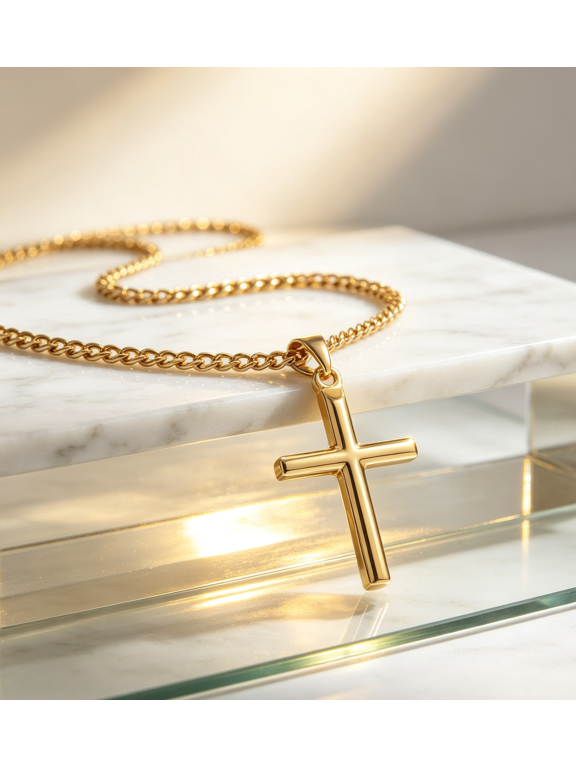 14K Gold Filled Vintage Cross Pendant Necklace for Men Hip Hop Rock Fashion Statement Jewelry