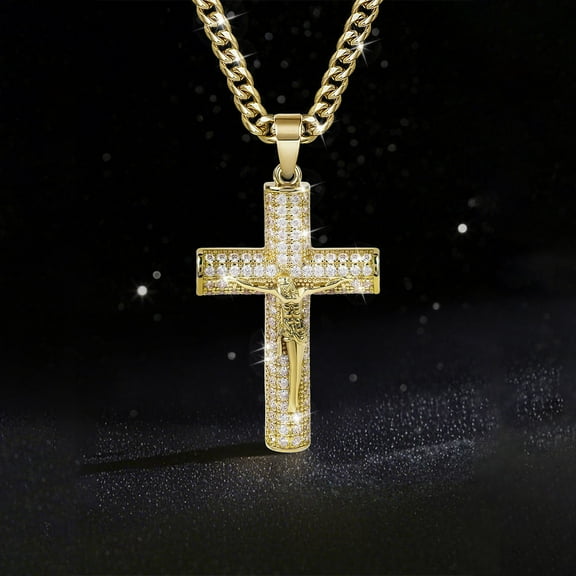 Golden Color 14K Yellow Gold Cross Pendant Necklace for Women Charms Crosses Jewelry Men Christianity Crucifix Religious